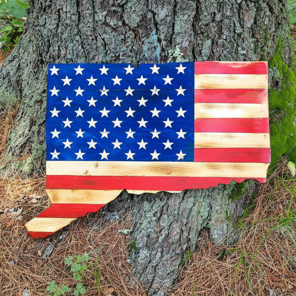 Hand-Painted Connecticut State Flag Wooden Wall Art