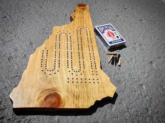New Hampshire Two Track Cribbage Board, Continuous Track with Pegs, Wooden Game, State Gift