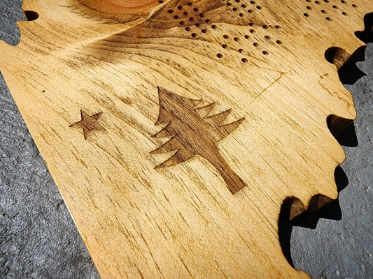 Maine Cribbage Board, 3 Track Continuous Track with Pegs, Wooden Game, State Gift, Gift for Gamer, Game Board, Gift for Him, Gift for Her