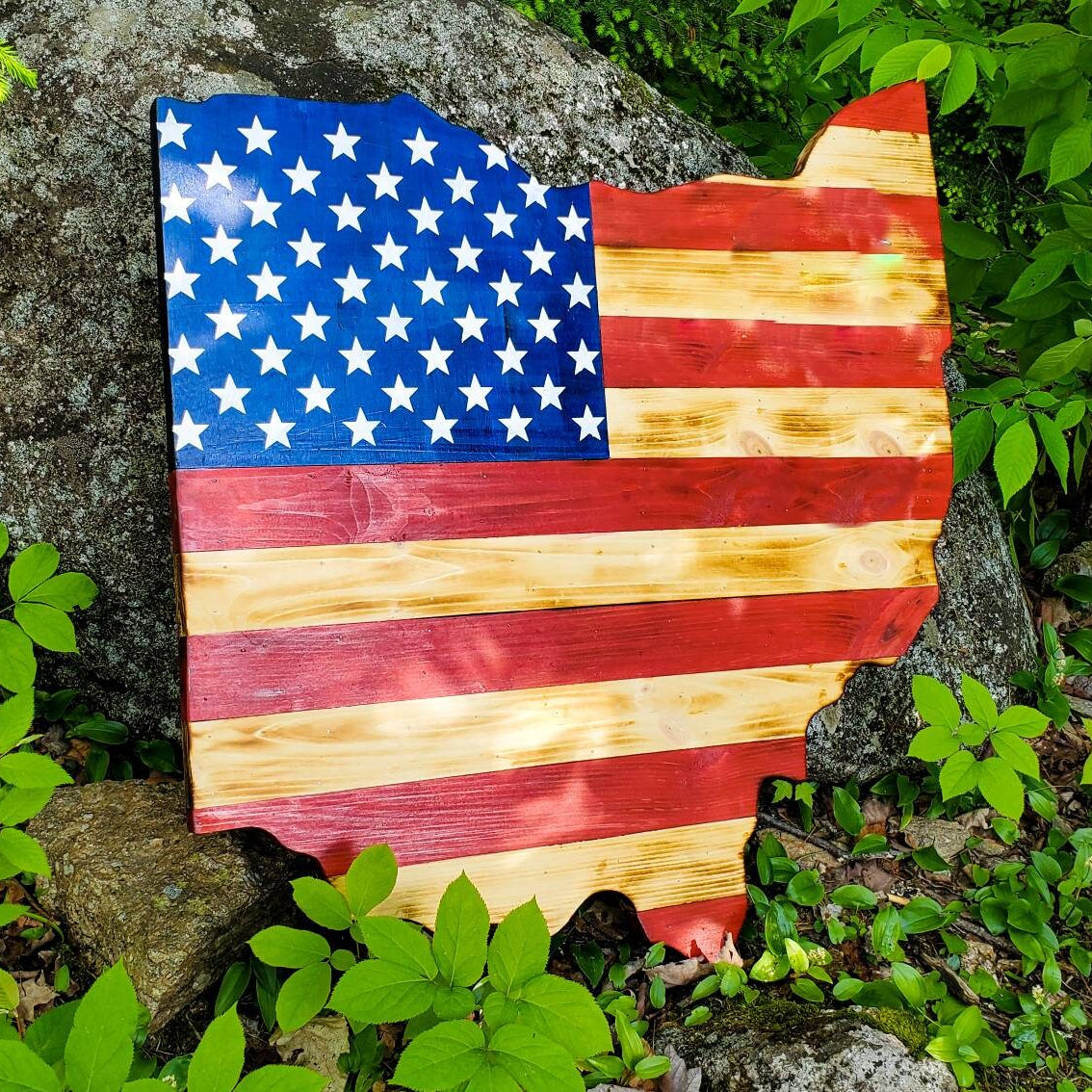 Rustic Hand-Painted Wooden Ohio Flag Wall Art