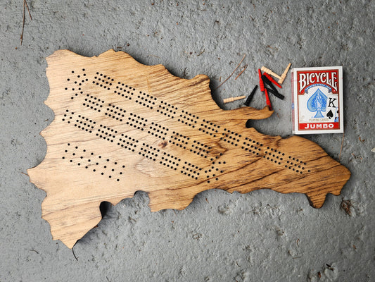 Cribbage Board | 3 Track | Dominican Republic | Continuous Track with Pegs, Wooden Game | Country | Gift for Gamer