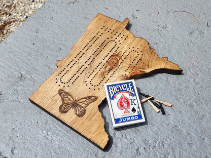 Minnesota Personalized Cribbage Board, Two Track, Continuous Track with Pegs, Wooden Game, State Gift, Handmade