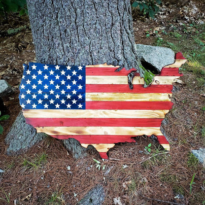 36-inch Rustic Wooden USA Flag Wall Art - Patriotic Decor, Hand-Painted Stars & Stripes, Veteran Gift