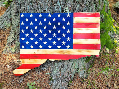 36-inch Hand-Painted Connecticut State Flag Wooden Wall Art: Rustic Patriotic USA Decor for Home & Cabin