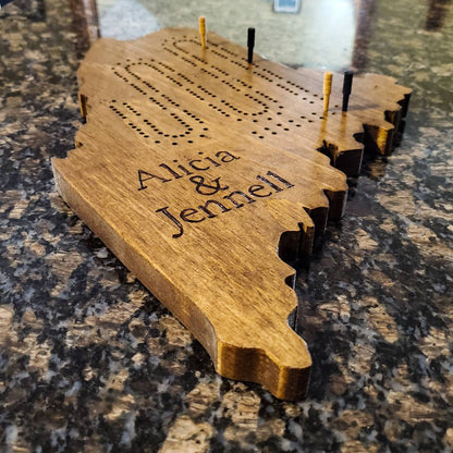 Any State Two Track Personalized Cribbage Board | Continuous Track with Pegs | State Gift | Wooden Cribbage Board | Gift for Gamer