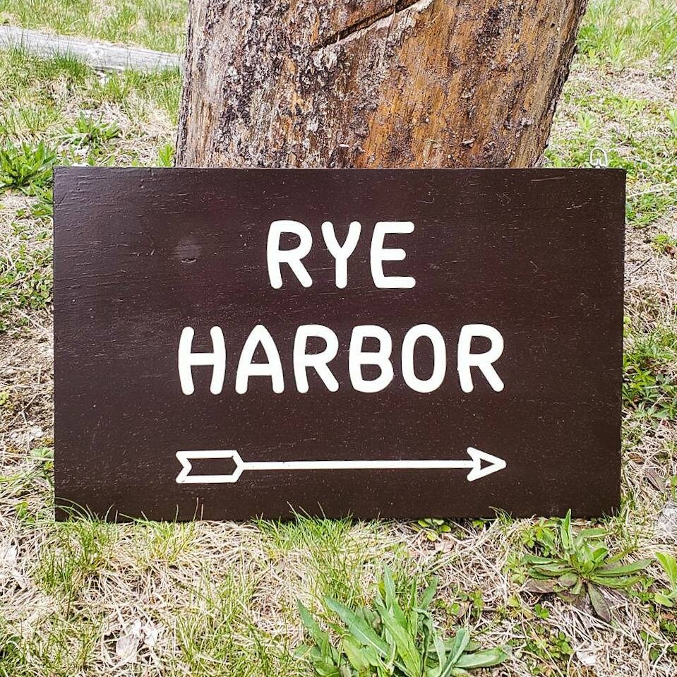 Painted Rye Harbor Sign, Wooden Sign, Nature Decor, Gift for Hikers, State Artwork, New Hampshire, Beach Art, New England