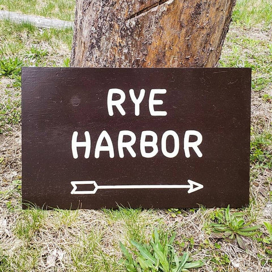 Painted Rye Harbor Sign, Wooden Sign, Nature Decor, Gift for Hikers, State Artwork, New Hampshire, Beach Art, New England