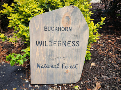 Carved Buckhorn Wilderness Sign | Olympic National Forest | Rustic Sign | Gift for Hiker | Camping | Nature