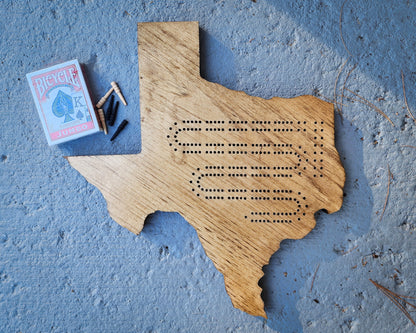 Texas Cribbage Board, Continuous Two Track with Pegs, Wooden Game, State Gift, Wooden Cribbage Board, Gift for Gamer, Game Board, Toys
