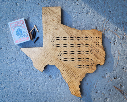 Texas Cribbage Board, Continuous Two Track with Pegs, Wooden Game, State Gift, Wooden Cribbage Board, Gift for Gamer, Game Board, Toys