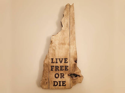 Engraved New Hampshire State Motto Wall Art, Nature Decor, Cabin Decor, Woodburn, Engraved, Rustic Art, Live Free or Die