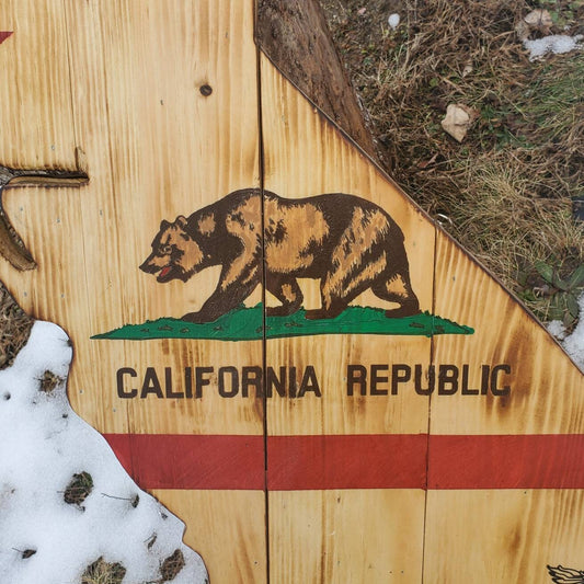 36-inch Tall California State Wooden Wall Art: Hand-Painted Rustic Nature Decor for Cabin & Home