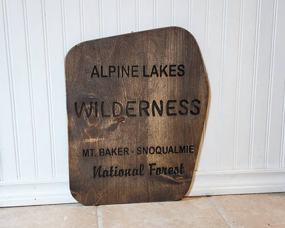 Carved Alpine Lakes Wilderness Sign | Mt Baker | Snoqualmie | Rustic Carved Sign | Gift for Hiker | Camping | Nature