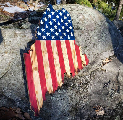 36-inch Tall Maine State Flag Wooden Wall Art - Rustic Nature Cabin Decor - Handmade USA Military Veteran Sign
