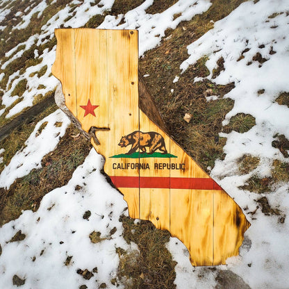 36-inch Tall California State Wooden Wall Art: Hand-Painted Rustic Nature Decor for Cabin & Home