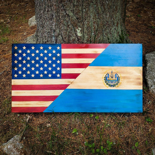36" Two Country Flag, Wall Art, Heritage Decor, Wedding Gift, Hand Painted, Stars, Stripes, Gift for Veterans, Rustic Flag