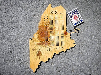 Maine Cribbage Board, 3 Track Continuous Track with Pegs, Wooden Game, State Gift, Gift for Gamer, Game Board, Gift for Him, Gift for Her