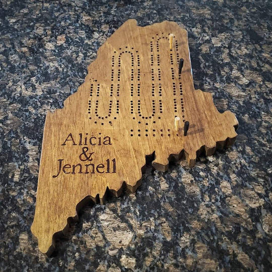 2 Track Maine Personalized Cribbage Board