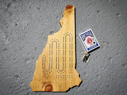 New Hampshire Two Track Cribbage Board, Continuous Track with Pegs, Wooden Game, State Gift