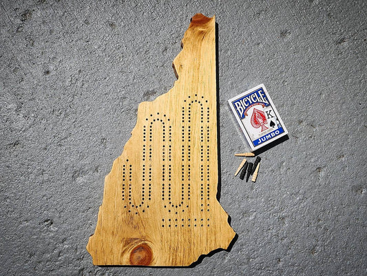 New Hampshire Two Track Cribbage Board, Continuous Track with Pegs, Wooden Game, State Gift
