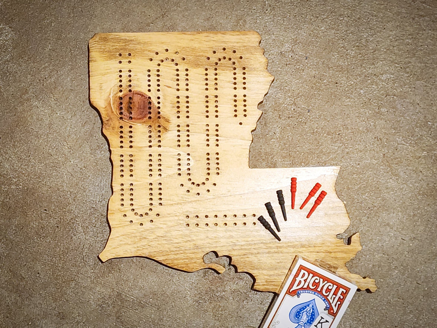 Louisiana Cribbage Board, Continuous Two Track with Pegs, Wooden Game, State Gift, Wooden Cribbage Board, Gift for Gamer, Game Board, Toys