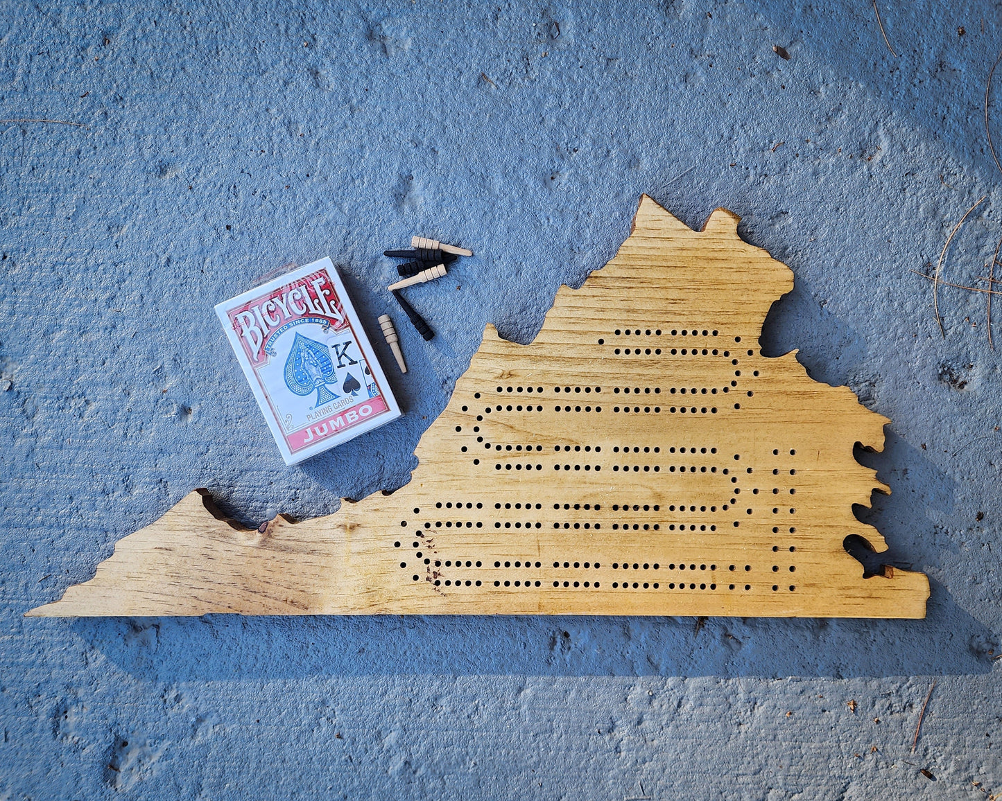 Virginia Cribbage Board, Continuous Two Track with Pegs, Wooden Game, State Gift, Wooden Cribbage Board, Gift for Gamer, Game Board, Toys
