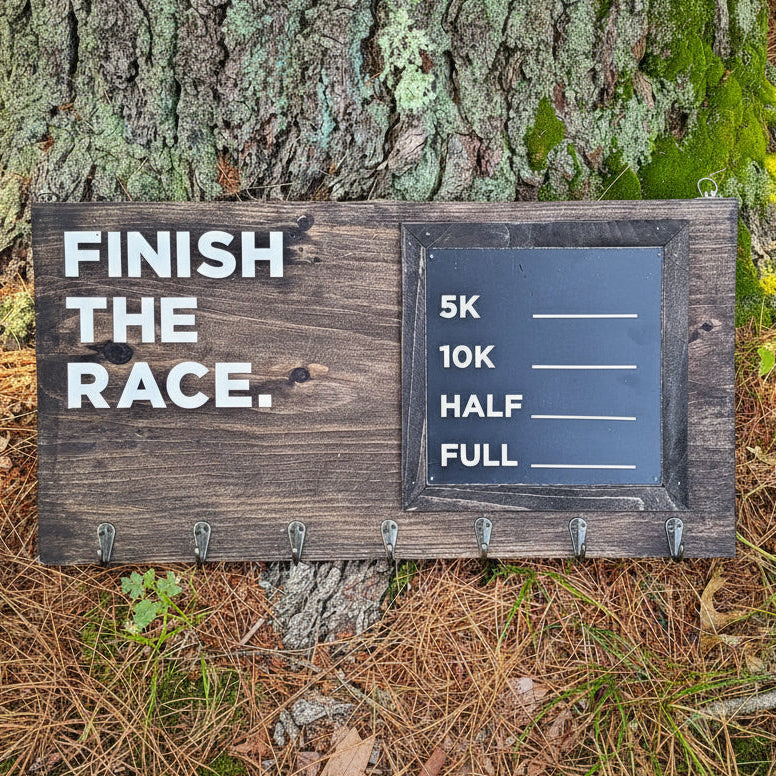Finish the Race Medal Display with Chalkboard